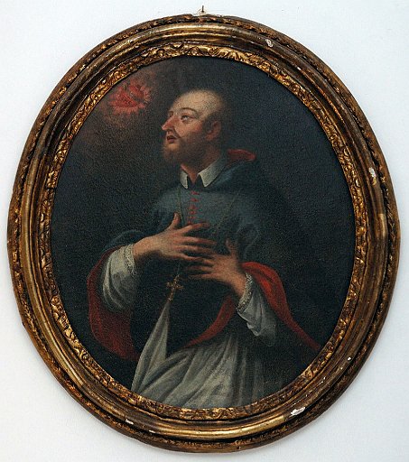 9HT0050a.jpg - Ambito siciliano, San Francesco di Sales, dipinto olio su tela, fine sec. XVIII