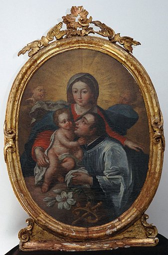 9HT0058a.jpg - O. Sozzi (attr.), San Luigi Gonzaga in adorazione del Bambino col la Vergine, dipinto olio su tela, 1740.